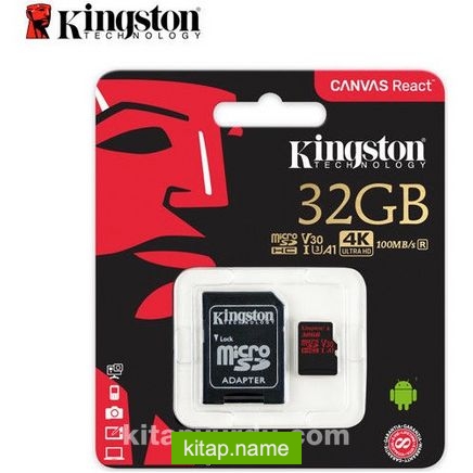 Kingston 32Gb Microsdxc Canvas React 100R/70W U3 Uhs-I V30 A1 Card + Sd Adaptör Sdcr/32Gb